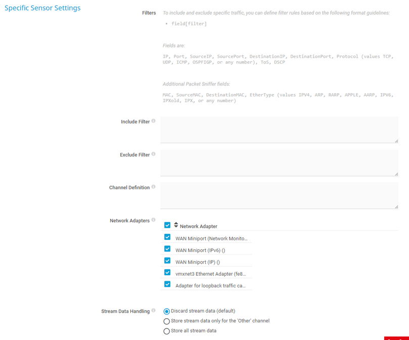 Specific Sensor Settings Specific Sensor Settings